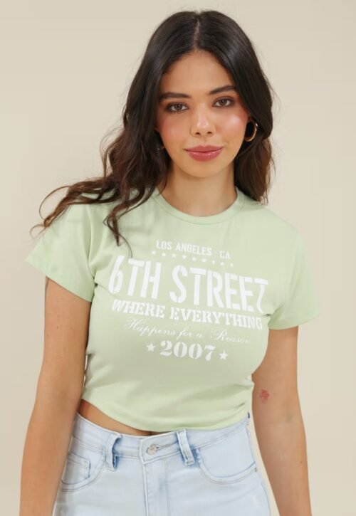 T-SHIRT CROPPED COTTON MANGA CURTA ESTAMPA STREET