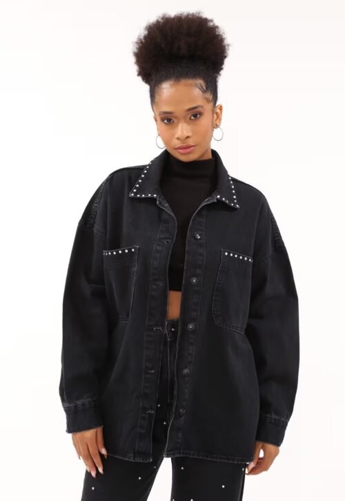 OVERSHIRT JEANS BLACK HOT FIX