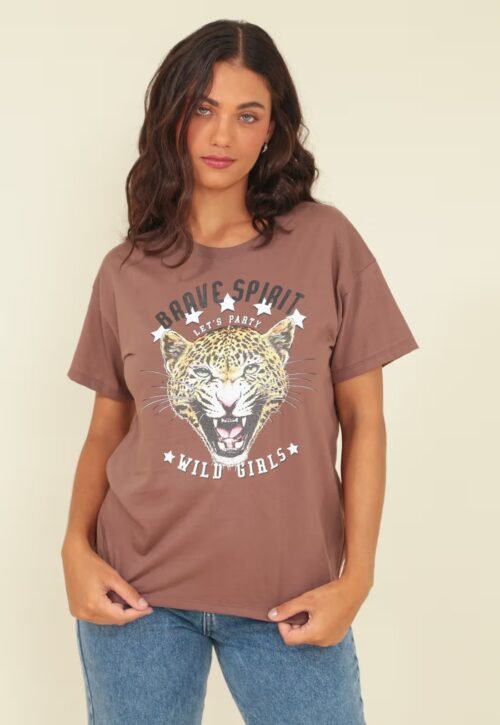 T-SHIRT EM MEIA MALHA ONÇA BRAVE SPIRIT