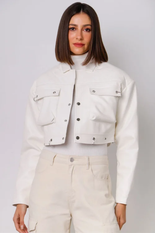 JAQUETA CROPPED ARGOLAS PU OFF-WHITE